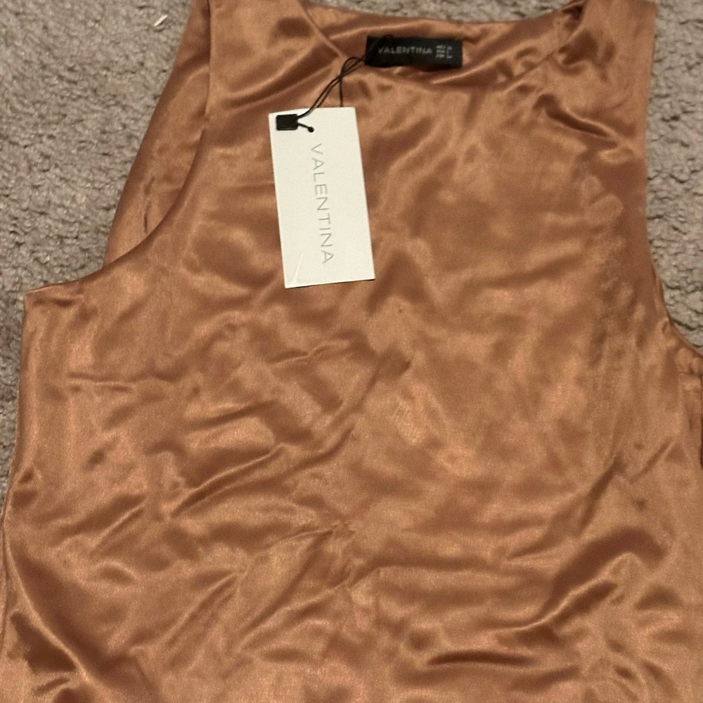 Valentina Women's Luxurious Brown Satin Tank Top